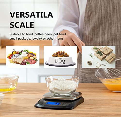 NUTRI FIT Ultra Slim Kitchen Scale Digital Food Weight Scale for Baking Cooking in Grams and Ounces Tare & Backlit LCD Display 11lb 5kg Capacity- Black/Stainless Steel - color: Black