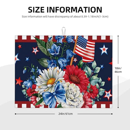 Red White and Stars Patriotic Microfiber Dish Drying Mat 18x24 Inch - Absorbent Non-Slip & Quick Dry Kitchen Counter Dish Drainer Pad, Rustic Farmhouse Style - color: Red White And Stars Patriotic
