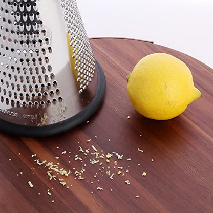 Cone Cheese Grater with Handle - Stainless Steel Triple Function Wood Handle Parmesan Shaver Non-Slip Rubber Bottom Hand Held Multifunction Vegetables Cheese Grater with container(XL:11.8" X 5.1") - size: Size XL:11.8" X 5.1"