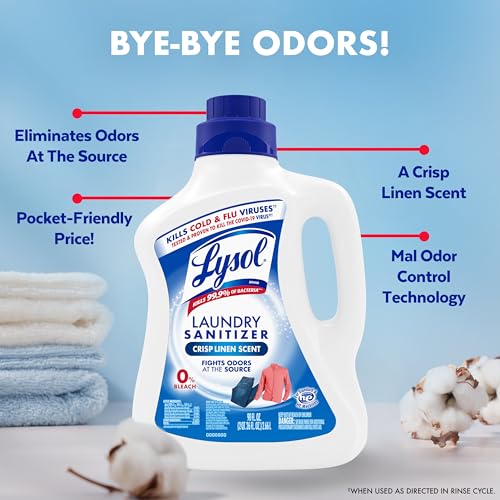 Lysol Laundry Sanitizer Additive, Bacteria-Causing Laundry Odor Eliminator, Detergent Additive, Crisp Linen, 90oz - size: 90 Fl Oz (Pack of 1)