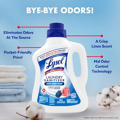 Lysol Laundry Sanitizer Additive, Bacteria-Causing Laundry Odor Eliminator, Detergent Additive, Crisp Linen, 90oz - size: 90 Fl Oz (Pack of 1)