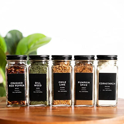Black Spice Labels for Glass Jars, 148 Spice Jar Labels Stickers Preprinted Waterproof, Rectangle Herb Seasoning Stickers Containers Kitchen Pantry Organization - style: Black Rectangle Spice Labels