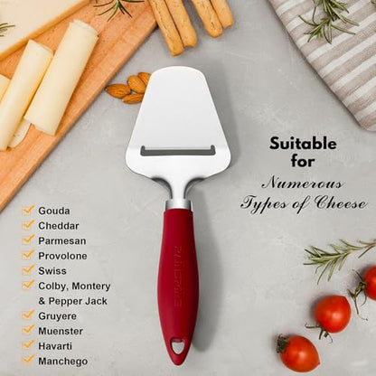 Rainspire Upgraded Non-Stick Cheese Slicers for Block Cheese Multi-Functional Cheese Cutter for Mozzarella, Cheddar, Gruyere Charcuterie Accessories Dishwasher Safe Kitchen Tools, Red - color: Red