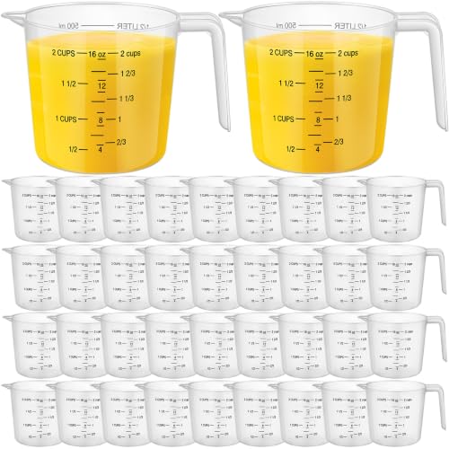 Kanayu 36 Pcs Plastic Measuring Cup Clear Measuring Mug with Spout and Handle Grip Capacity Clear Graduated Pitcher for Kitchen Flour Water Liquids (Black,16 Oz, 2 Cups) - color: Black, size: 16 Oz, 2 Cups