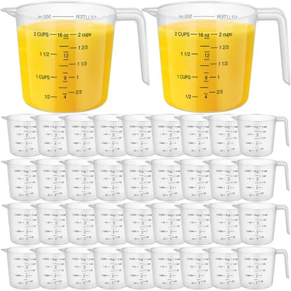 Kanayu 36 Pcs Plastic Measuring Cup Clear Measuring Mug with Spout and Handle Grip Capacity Clear Graduated Pitcher for Kitchen Flour Water Liquids (Black,16 Oz, 2 Cups) - color: Black, size: 16 Oz, 2 Cups