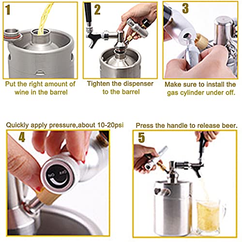 Portable Draft Keg System Stainless Steel Keg Mini Keg Draft System Stainless Steel Portable Mini Keg Dispenser Pressure Regulator Craft Beer Draft Home Brew,8L