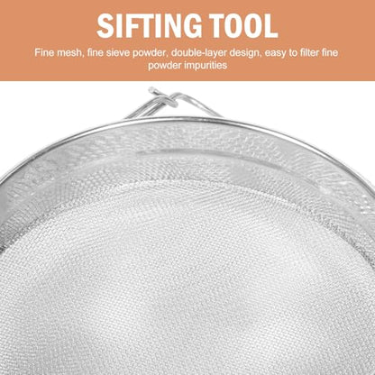 Stainless Steel Double Layer Honey and Flour Sifter, Fine Mesh Manual Food Strainer for Kitchen Baking and Beekeeping, Portable Handheld Flour Sifting Tool