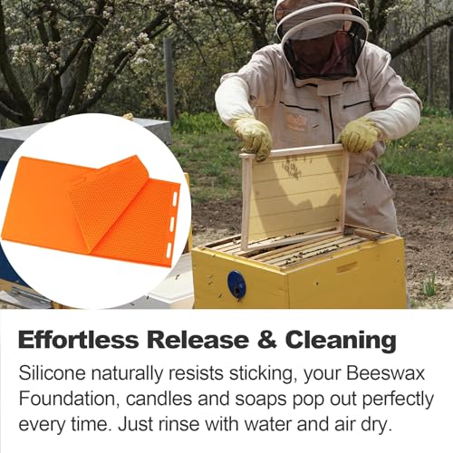 Beeswax Press Sheet Mold with Honey Scraper, Silicone Mold for Making Honeycomb Sheets, DIY Beehive Foundation & Candles, Reusable Beekeeping Supplies - color: Orange