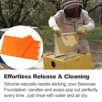 Beeswax Press Sheet Mold with Honey Scraper, Silicone Mold for Making Honeycomb Sheets, DIY Beehive Foundation & Candles, Reusable Beekeeping Supplies - color: Orange