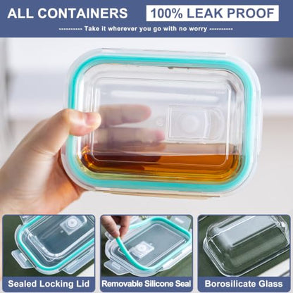 Glass Food Storage Containers Set with Airtight Lids – Leak-Proof Meal Prep Containers for Soups, Leftovers & Lunches – BPA Free, Microwave, Dishwasher & Freezer Safe (3PCS) - color: Blue 3PCS