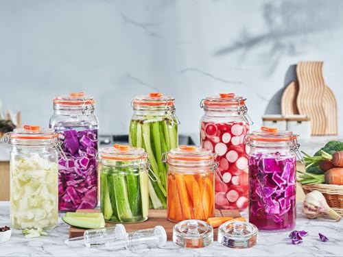 JILLMO Wide Mouth Glass Fermentation Jar with Airlock & Glass Weight, 2L (64oz) Fermenting Jar for Sauerkraut, Kimchi, Pickles & More,Pack of 2 - size: 2 Liter