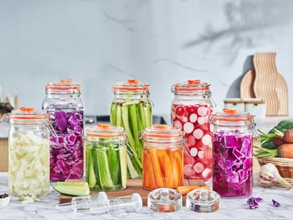 JILLMO Wide Mouth Glass Fermentation Jar with Airlock & Glass Weight, 2L (64oz) Fermenting Jar for Sauerkraut, Kimchi, Pickles & More,Pack of 2 - size: 2 Liter