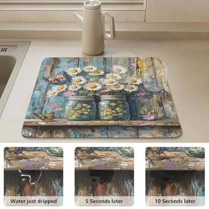 Butterfly Jars Dish Drying Mat for Kitchen Counter Highly Absorbent Coffee Mat Heat Resistant Dish Rack Pad for Pans Pots Utensils Sink Rack 23.6" x 19.7" - size: 23.6x19.7inch