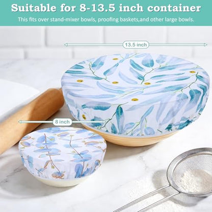2 Large Reusable Beeswax Bowl Covers for Bread Proofing, 10/12 Inch Elastic Beeswax Wraps Cotton Cloth Sourdough Bowl Covers for Proofing Baskets, Mixer Bowls, Food Storage Containers - color: Eucalyptus Leaves