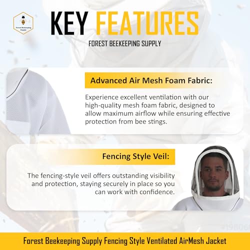 Ventilated Bee Jacket with Fencing Veil Hood - Ultra Light Air Mesh Beekeeper Jacket - size: XX-Large