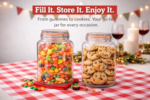 1 Gallon Wide Mouth Glass Jars, Airtight Leakproof Canisters with Lids, Clear Food Storage Containers for Pantry Kitchen, Great for Flour Sugar Rice Dry Goods, Pickling Fermenting, 2 Pack