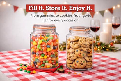 1 Gallon Wide Mouth Glass Jars, Airtight Leakproof Canisters with Lids, Clear Food Storage Containers for Pantry Kitchen, Great for Flour Sugar Rice Dry Goods, Pickling Fermenting, 2 Pack