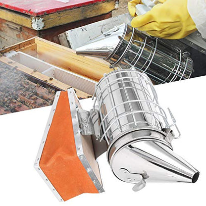 CDQL Stainless Steel Beekeeping Smoker, Large Pro Bee Smoker with Red Cowhide Smoke Storage Part, Mounting Hook, Easy to Carry and Store, Beekeeping Equipment for Beekeeper