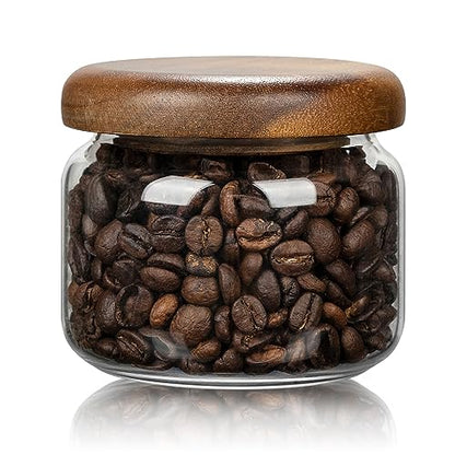 1 PC Small Glass Storage Jars with Airtight Lids, 10 fl oz (300ml) coffee container with Wooden Lid, Glass Pantry Canister for Beans, Rice, Sugar and etc - color: clear-（1PC，10FL OZ/300ML）