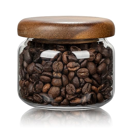1 PC Small Glass Storage Jars with Airtight Lids, 10 fl oz (300ml) coffee container with Wooden Lid, Glass Pantry Canister for Beans, Rice, Sugar and etc - color: clear-（1PC，10FL OZ/300ML）