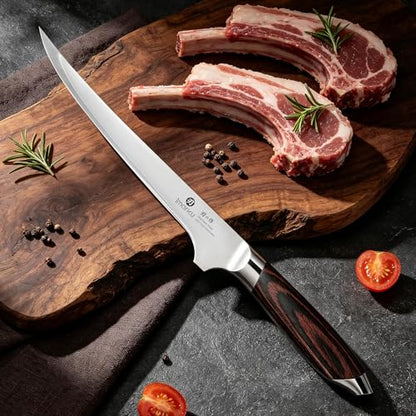 imarku 8 Inch Fillet Knife, Razor Sharp Boning Knife with Japanese High Carbon Stainless Steel, Professional Filet Knives for Precision Meat Cutting Deboning Fish Fillting, Ergonomic Pakkawood Handle - color: Chestnut