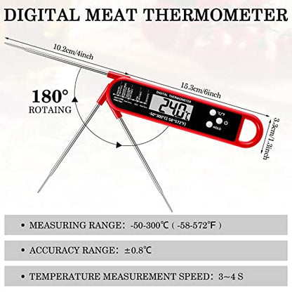 Xuhal 6 Pcs Digital Meat Thermometer for Grill Instant Read Food Thermometer Waterproof with Long Probe Magnet Foldable for Cooking BBQ Party Kitchen Turkey Fry Baking Candy