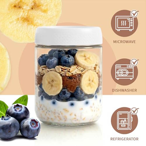 6-Pack Glass Storage Containers with Lids, Overnight Oats Containers with Lids, Wide Mouth Mason Jars 16oz, Glass Jar with Airtight Lid for Yogurt, Chia, Sugar, Snack, Oats, Food Storage - color: White