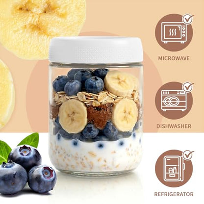 6-Pack Glass Storage Containers with Lids, Overnight Oats Containers with Lids, Wide Mouth Mason Jars 16oz, Glass Jar with Airtight Lid for Yogurt, Chia, Sugar, Snack, Oats, Food Storage - color: White