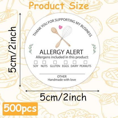 PANTIDE Food Allergy Alert Stickers - 500 Count Allergen Warning Label Writable Ingredient Adhesive Round Decal Roll, Food Alert Safety for Restaurant Home Kitchen Bakery Cake Shop (2 x 2 Inch, White) - color: Food Allergy White