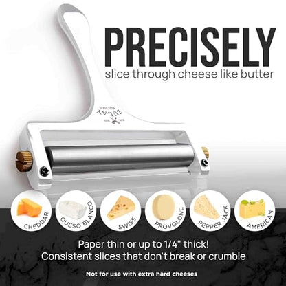 Zulay Kitchen Stainless Steel Wire Cheese Slicer - Adjustable Hand Held Cheese Cutter with 2 Extra Wires - Premium Cheese Shaver For Mozzarella, Cheddar, Gruyere - Cheese Cutter with Wire (White) - color: Frosted White