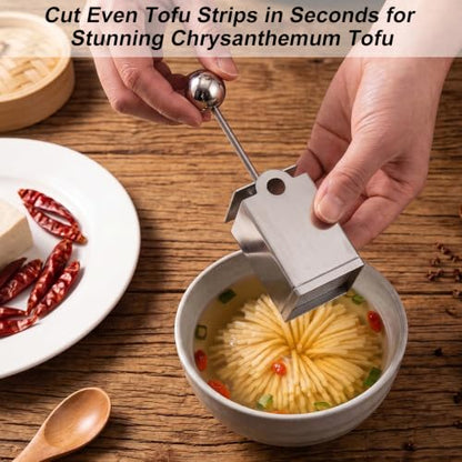 Tofu Press Stainless Steel, Flower Cube Mold Set, Food Grade Metal Slicer Shaper, Ergonomic Handle, for Cheese Soft Food, Home Kitchen Restaurant, Dishwasher Safe (A)
