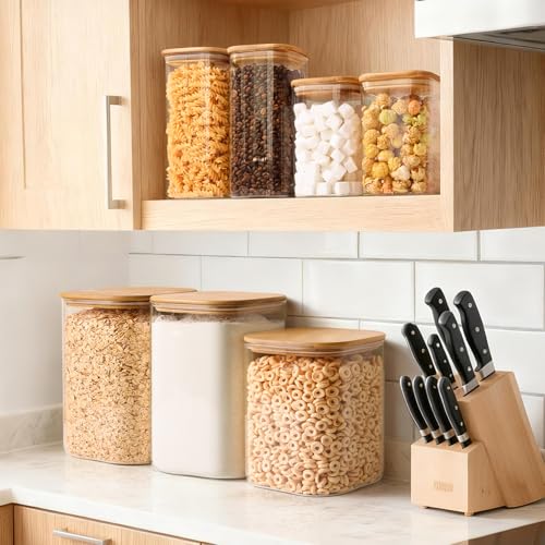 2-Pack 1 Gallon Square Glass Flour and Sugar Containers with Lids, Large Airtight Pantry Jars for Baking - Glass Canisters with Scoops & Labels for Bulk Food - size: 1gallon*2