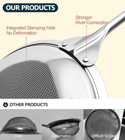 Ugotit Multi-functional Skimmers Spoon Strainer Set, DIA 4.3Inch & 5.9Inch | 304 Stainless Steel, Grease Separator, Strainers Fine Mesh Strainer For Foam, Cooking, Hot Pot, - color: Round Handle 4.3inch&5.9inch