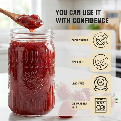 32 oz Wide Mouth Mason Jars with Airtight Lids (6 Pack) | Clear Glass Jars for food Storage, Canning, Pickling, Dry Goods, Snacks, Candies, DIY Crafts, Wedding Favors - color: 32oz-6pack-Mason