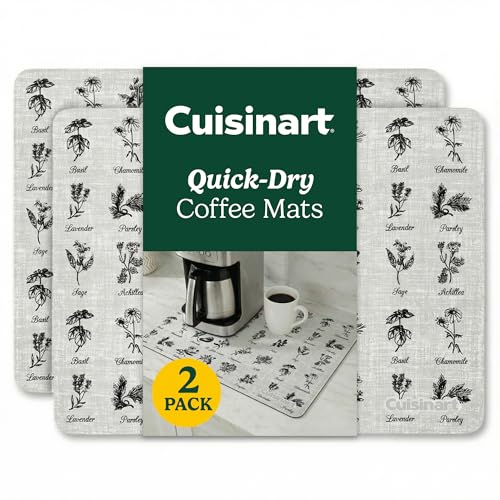 Cuisinart Coffee Mat for Countertop (2 Pack)–Quick-Dry Absorbent Coffee Bar Mat for Espresso Machines & Brew Stations, Also Use as a Dish Drying Mat on Kitchen Counter, Non-Slip, Easy Care, 15” x 20” - color: Herbs
