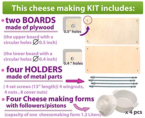 PetriStor Wooden Cheese Press for Making Supplies - 16in Metal Guides, 13in Mold With Follower Piston, 1.3Qt - Ultimate Home Cheese Press - Prensa Para Queso