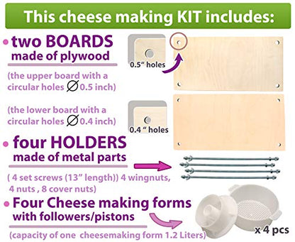 PetriStor Wooden Cheese Press for Making Supplies - 16in Metal Guides, 13in Mold With Follower Piston, 1.3Qt - Ultimate Home Cheese Press - Prensa Para Queso