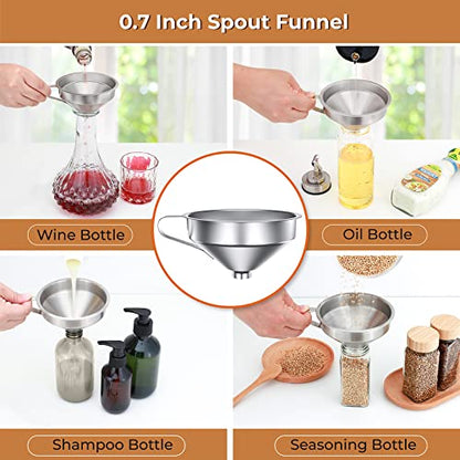 Pisol Canning Funnel for Wide Mouth and Regular Mason Jars, Stainless Steel Kitchen Use Funnels with Strainer for Filling Bottles, Metal Funnel Set for Oil Power Jam Grains Dry & Wet Ingredients