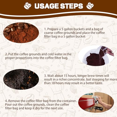 Alocs Cold Brew Coffee Filter Bag Compatible with Toddy Cold Brew System for 5 Gallon Commercial Brewers, Filter Bag for Coffee Grounds & Ice Tea - Quick Drain, Washable & Reusable (2 Pack)