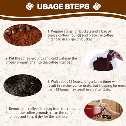 Alocs Cold Brew Coffee Filter Bag Compatible with Toddy Cold Brew System for 5 Gallon Commercial Brewers, Filter Bag for Coffee Grounds & Ice Tea - Quick Drain, Washable & Reusable (2 Pack)