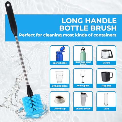 5 Pack Bottle Cleaner Brush, 15 Inches Stainless Steel Long Handle Baby Bottle Scrub Cleaning Brushes with Straw Cleaner Brush for Sports Water Bottle, Cups, Coffee Mugs, Glasswares - color: 5pcs/Blue