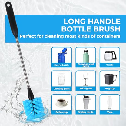 5 Pack Bottle Cleaner Brush, 15 Inches Stainless Steel Long Handle Baby Bottle Scrub Cleaning Brushes with Straw Cleaner Brush for Sports Water Bottle, Cups, Coffee Mugs, Glasswares - color: 5pcs/Blue