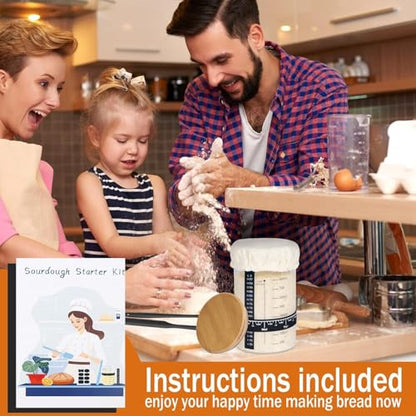 Sourdough Starter Jar Glass, 34 Oz DIY Wide-mouth Pro Sourdough Starter Jar Kit with Silicone Spatula,Cholkboard Sign, hermometer,Feeding Band,cloth cover, Reusable Sourdough Bread Baking Supplies. - color: ガラス