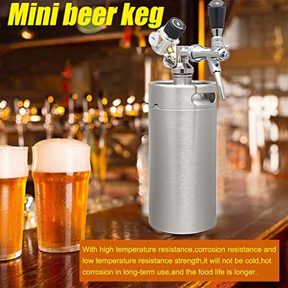 Mini Stainless Steel Beer Keg,Portable Home Dispenser System to Keep Fresh for Home Kitchen Brewing Beer,Keeps Carbonation for Craft Beer Draft and Homebrew,3.6 liters