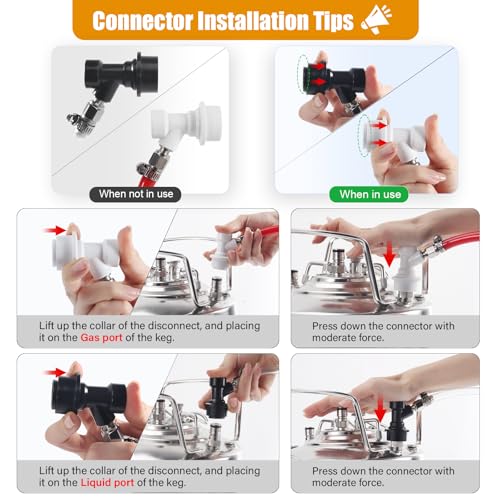 3FT 5/16 Beer Line Tubing & 5FT 5/16 CO2 Gas Line & 1Pair Ball Lock Keg Connectors & 1 Picnic Tap,Cuttable PVC Draft Beer Kegerator Line CO2 Regulator Gas Line Barb Fitting Hose Clamps Kegerator Parts