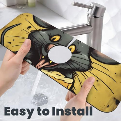 Faucet Mat For Kitchen Sink Super Absorben Diatomite Fast Drying Stone Faucet Suction Pad 15 X 5.5 Inch Non-Slip Washable Sink Mat Gadgets For Bathroom Kitchen Counter Rat Eats A Piece Of Cheese