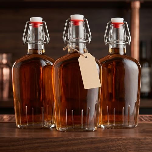 TOPZEA Set of 8 Swing Top Glass Flask, 8.5 Oz Clear Glass Hip Whiskey Flask Pocket Drinking Flasks with Airtight Stopper, Easy Cap Liquor Bottle for Spirits, Beer, 2nd Fermentation Brewing Bottle