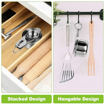Stainless Steel Measuring Cups Set of 7, Stackable Measure Cups Kitchen Gadgets for Cooking Baking Supplies Tools, Nesting Metal Cup Spoons Easy to Read Markings for Dry & Liquid Measurements Baker - color: Silver