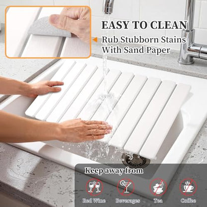 Diatomaceous Stone Drying Mat for Kitchen Counter with Sink Faucet Mat, White Absorbent Quick Dry Dish Drying Mat Set, Diatomite Stone Slat Countertop Pad for Dishes, Cups - color: White