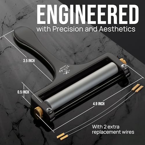 Zulay Kitchen Stainless Steel Wire Cheese Slicer - Adjustable Hand Held Cutter with 2 Extra Wires - Premium Cheese Shaver For Mozzarella, Cheddar, Gruyere - Black - color: Matte Black